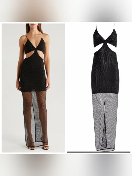 Alice + Olivia Havana embellished mesh cutout maxi dress in black Sz 0 $795 - Picture 1 of 14